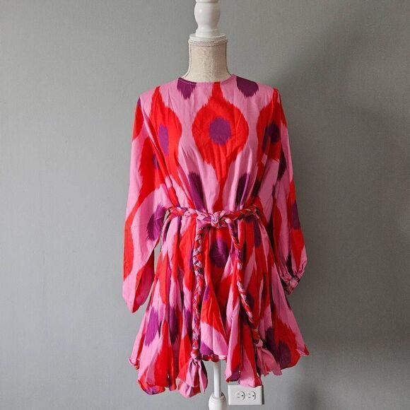 Beulah Pink and Purple Ikat Print Gathered Dress Size Small - Picture 1 of 7